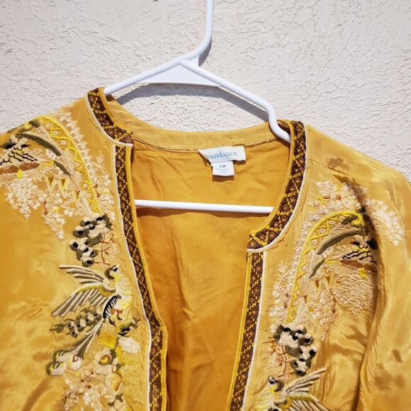 Sundance Catalog Yellow Embroidered Bird “Golden Hopes Top” Size PM $158 - Picture 3 of 11